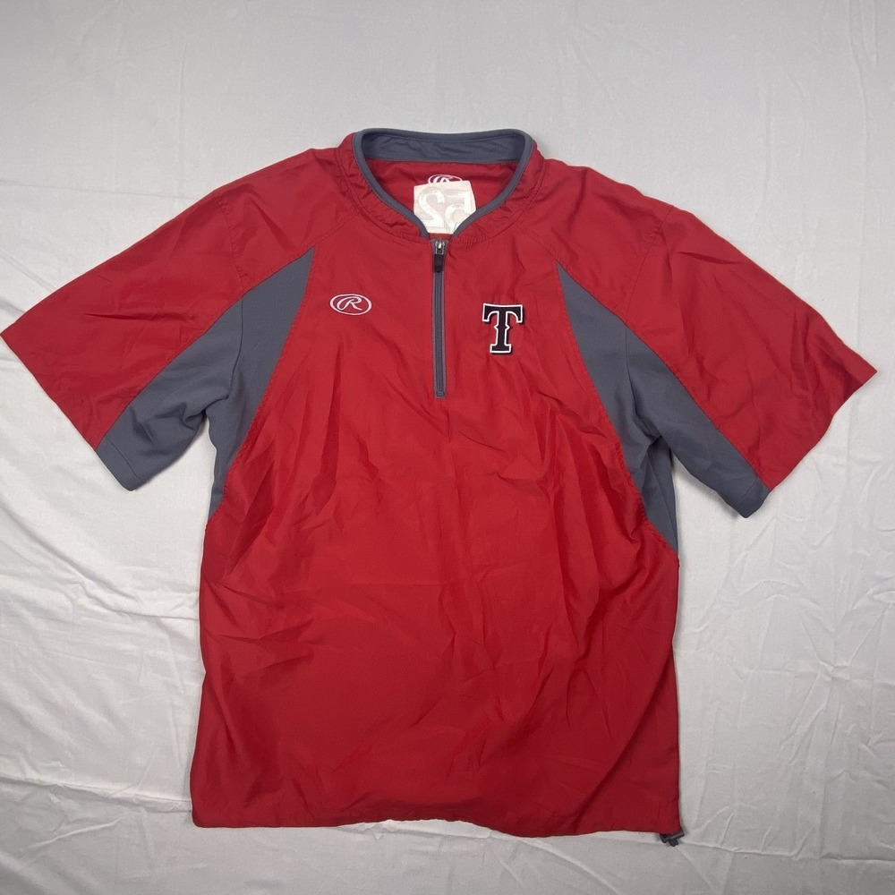 Rawlings Men's Texas Rangers Quarter Zip Wind Pullover Jersey Size L Red‎ Gray